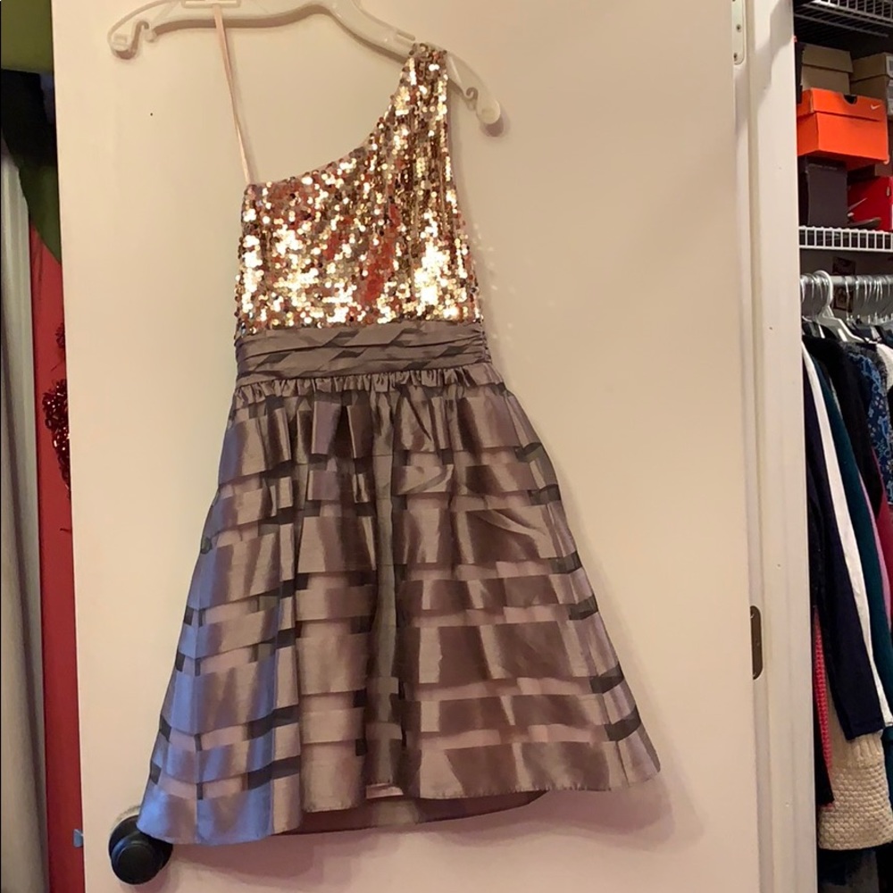 One Shoulder Sequin Bodice Fit&Flare Holiday dress - Picture 4 of 4